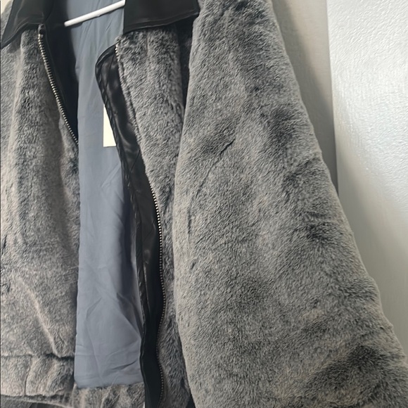 Gray Faux Fur Coat with Black Collar - Picture 4 of 4